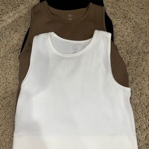 White and Brown Ribbed Tank Tops 3 Pack